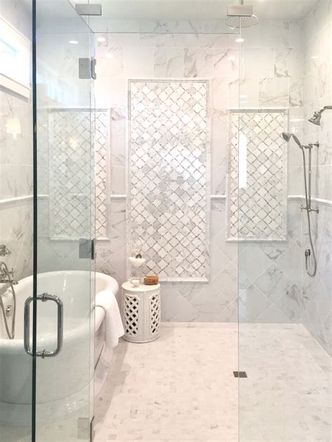 large shower with bathtub inside.